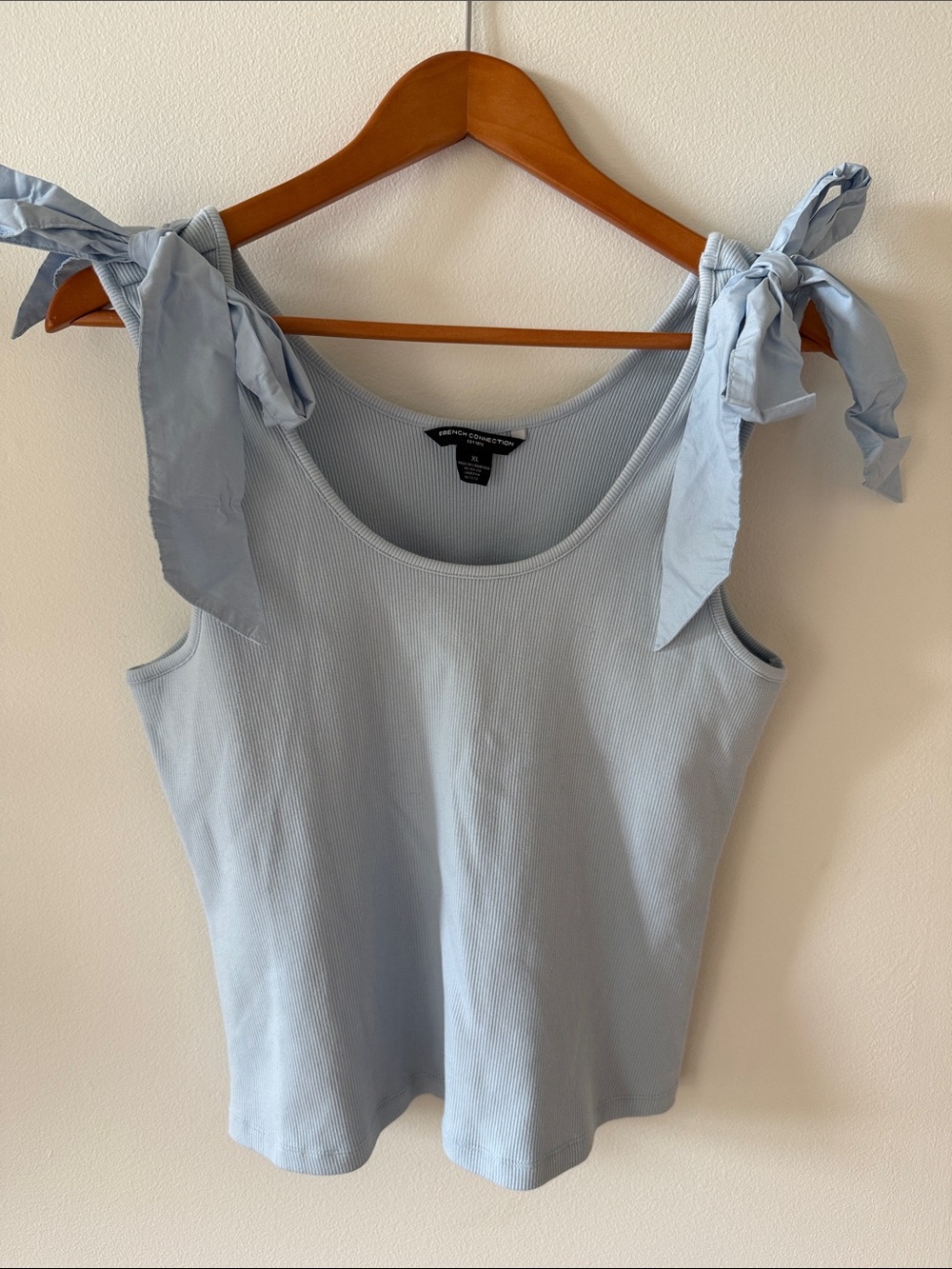 French Connection Light Blue Ribbed Tie-Shoulder Tank